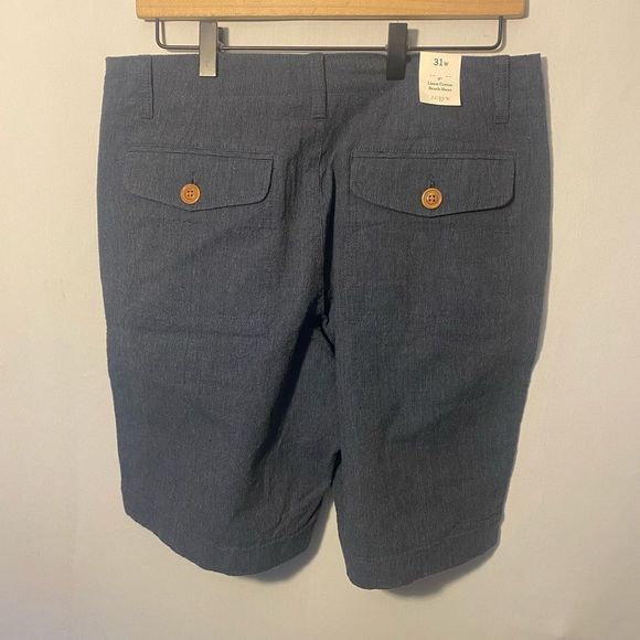 NWT J Crew Linen Cotton Beach Shorts 9” 31 W 31” Waist Blue Camp Flat Front - Picture 2 of 8